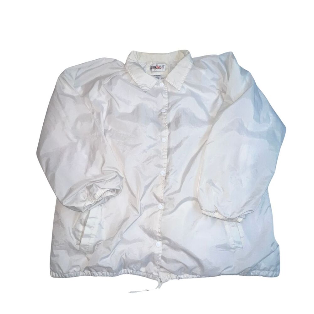 Vintage 90s White Windbreaker Women 1X Lined Grandmacore Y2K Jacket Snap Buttons